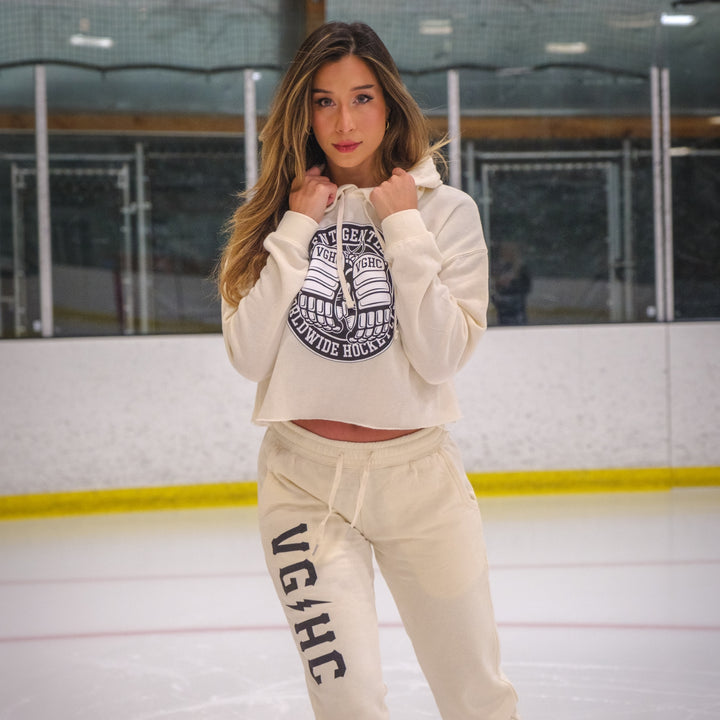 Hockey Warrior Womens Crop Hood - - Women's Fleece Tops - Violent Gentlemen Hockey Lifestyle | Built by Fans for Fans | Perfect Gift for hockey fan or hockey players that live in the hockey culture
