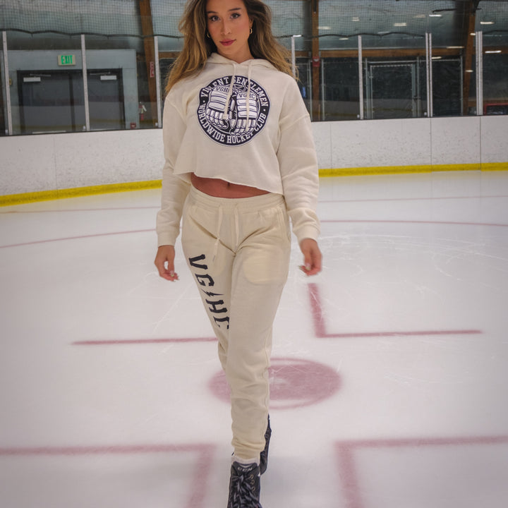 Hockey Warrior Womens Crop Hood - - Women's Fleece Tops - Violent Gentlemen Hockey Lifestyle | Built by Fans for Fans | Perfect Gift for hockey fan or hockey players that live in the hockey culture
