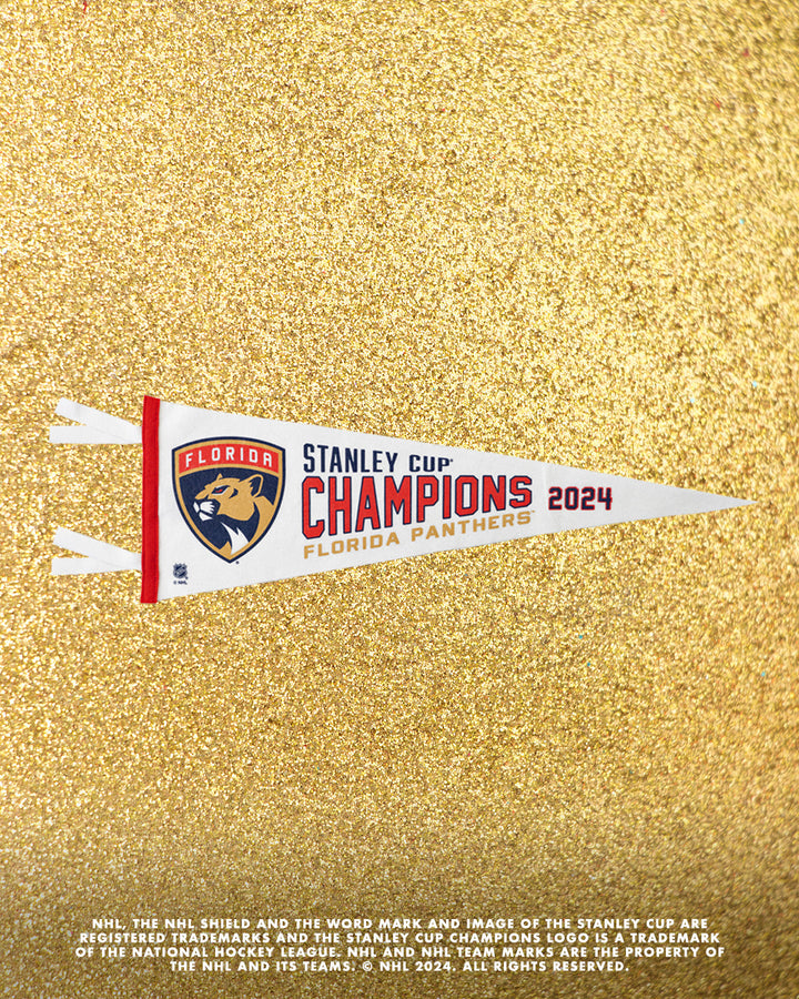 Hockey Florida Panthers Stanley Cup Champions Pennant • NHL x Oxford Pennant - - Pennant - Oxford Pennant Hockey Lifestyle | Built by Fans for Fans | Perfect Gift for hockey fan or hockey players that live in the hockey culture