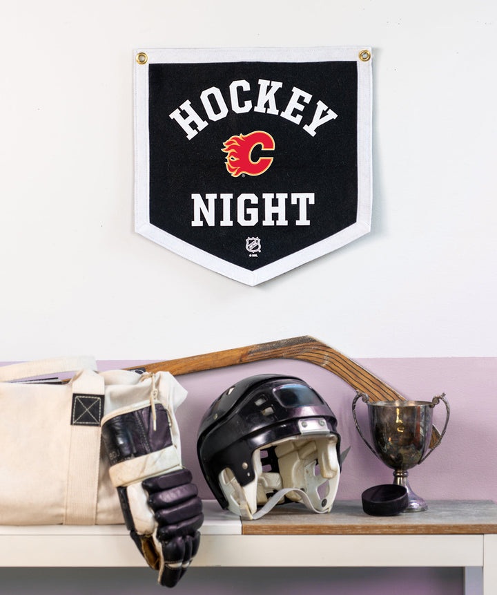 Customizable NHL Hockey Night Camp Flag • NHL x Oxford Pennant - Calgary Flames - Camp Flag - Oxford Pennant