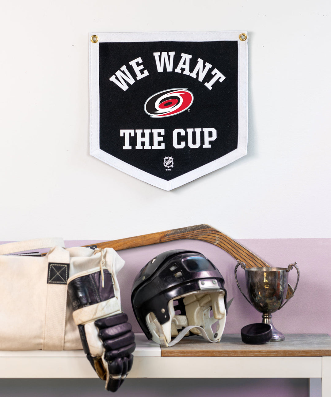 Customizable NHL We Want The Cup Camp Flag • NHL x Oxford Pennant -  - Camp Flag - Oxford Pennant