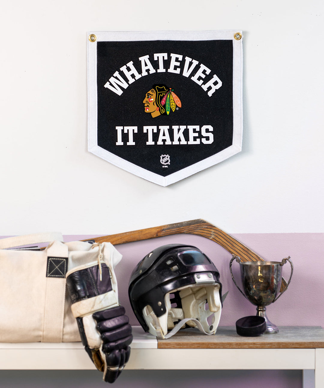 Customizable NHL Whatever It Takes Camp Flag • NHL x Oxford Pennant - Chicago Blackhawks - Camp Flag - Oxford Pennant