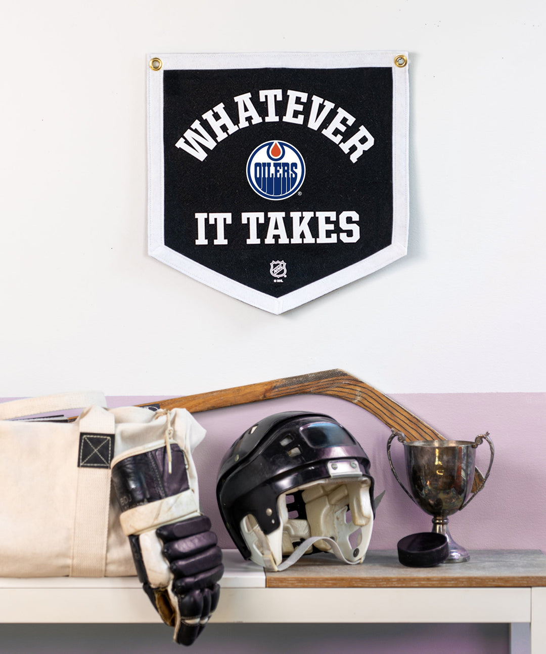 Customizable NHL Whatever It Takes Camp Flag • NHL x Oxford Pennant - Edmonton Oilers - Camp Flag - Oxford Pennant