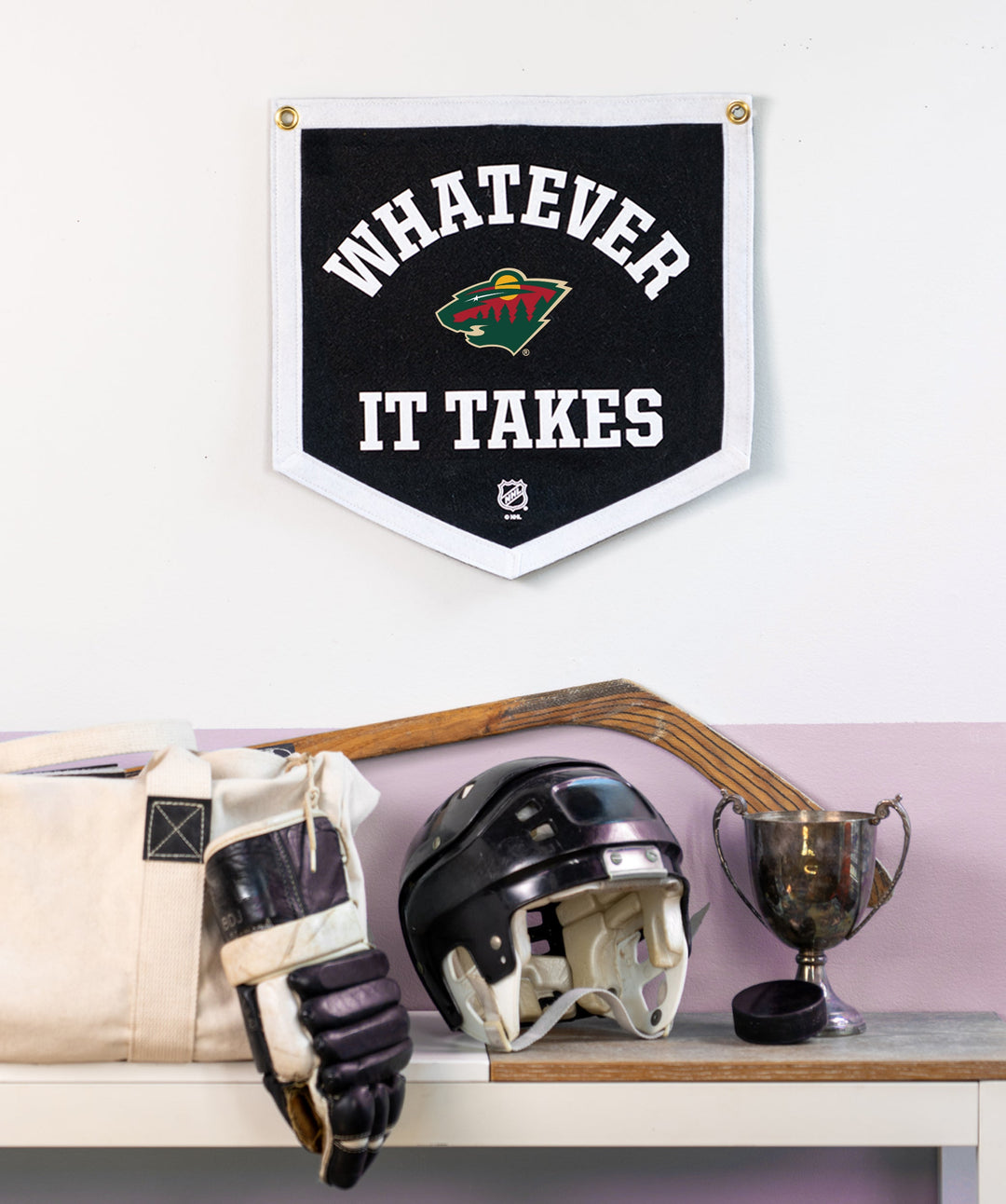 Customizable NHL Whatever It Takes Camp Flag • NHL x Oxford Pennant - Minnesota Wild - Camp Flag - Oxford Pennant