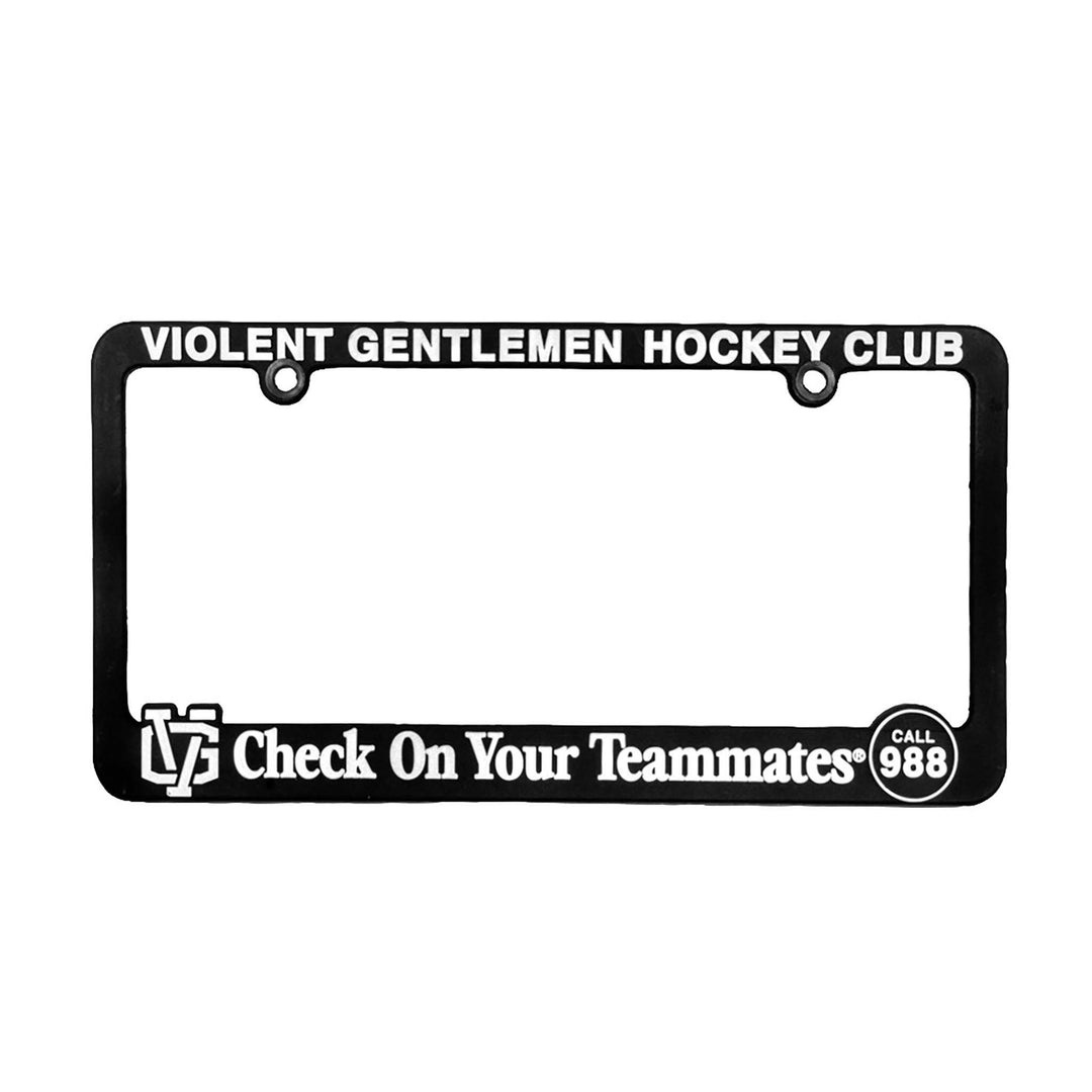 Hockey Check On Your Teammates License Plate Frame - - Accessories - Violent Gentlemen Hockey Lifestyle | Built by Fans for Fans | Perfect Gift for hockey fan or hockey players that live in the hockey culture