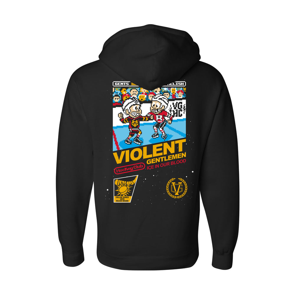 Hockey 8-Bit Pullover Hood - - Men's Fleece Tops - Violent Gentlemen Hockey Lifestyle | Built by Fans for Fans | Perfect Gift for hockey fan or hockey players that live in the hockey culture