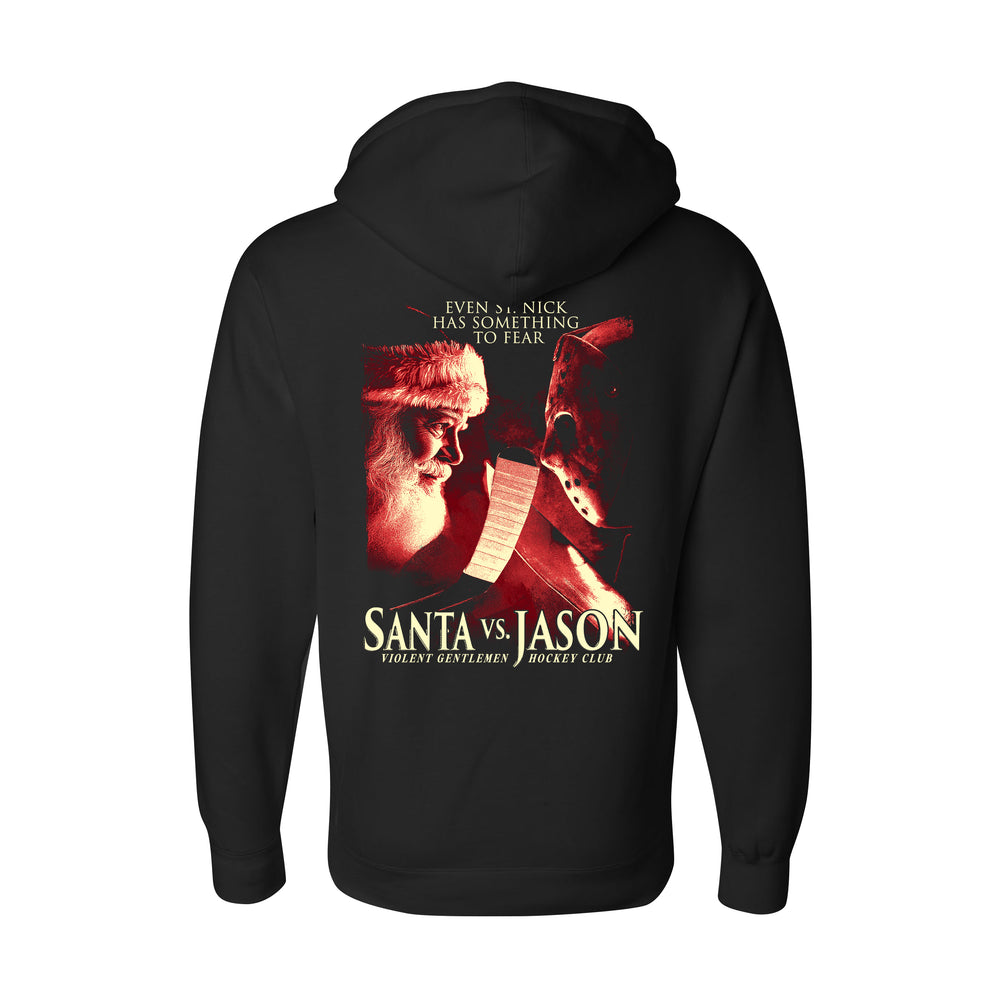 Hockey Santa Vs Jason Pullover Hood - EVENT - - Men's Fleece Tops - Violent Gentlemen Hockey Lifestyle | Built by Fans for Fans | Perfect Gift for hockey fan or hockey players that live in the hockey culture