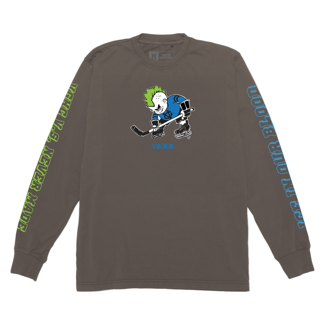 Hockey Punk Garment Dye Long Sleeve Tee - - Men's Long Sleeve T-Shirts - Violent Gentlemen Hockey Lifestyle | Built by Fans for Fans | Perfect Gift for hockey fan or hockey players that live in the hockey culture