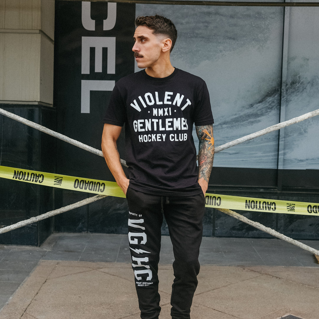 Hockey Overcome Stadium Pants - - Men's Fleece Bottoms - Violent Gentlemen Hockey Lifestyle | Built by Fans for Fans | Perfect Gift for hockey fan or hockey players that live in the hockey culture