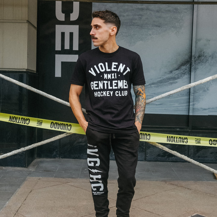 Hockey Overcome Stadium Pants - - Men's Fleece Bottoms - Violent Gentlemen Hockey Lifestyle | Built by Fans for Fans | Perfect Gift for hockey fan or hockey players that live in the hockey culture