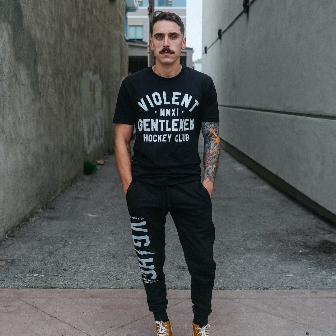 Hockey Overcome Stadium Pants - - Men's Fleece Bottoms - Violent Gentlemen Hockey Lifestyle | Built by Fans for Fans | Perfect Gift for hockey fan or hockey players that live in the hockey culture