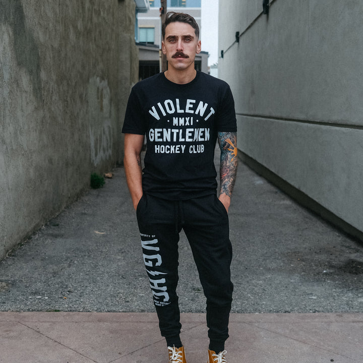 Hockey Overcome Stadium Pants - - Men's Fleece Bottoms - Violent Gentlemen Hockey Lifestyle | Built by Fans for Fans | Perfect Gift for hockey fan or hockey players that live in the hockey culture